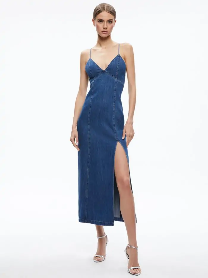 JULIETTA DENIM SLIP DRESS WITH SLIT